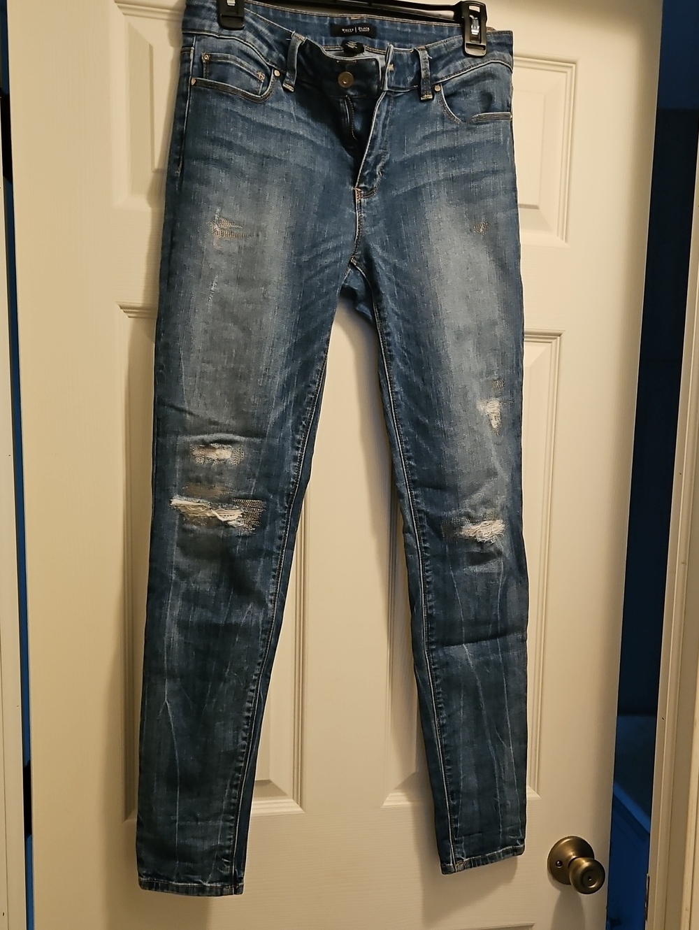 White House Black Market Distressed Blue Skinny Jeans